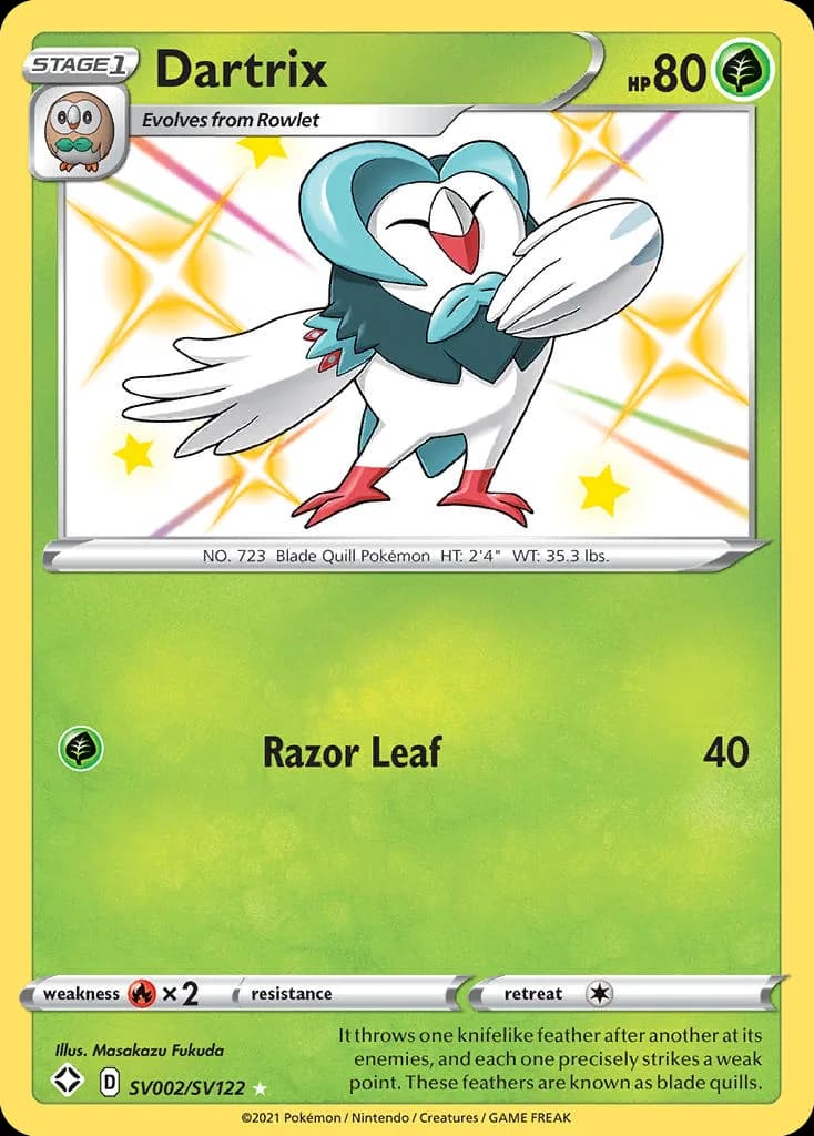 Shining Fates Dartrix card front, SV002/SV122