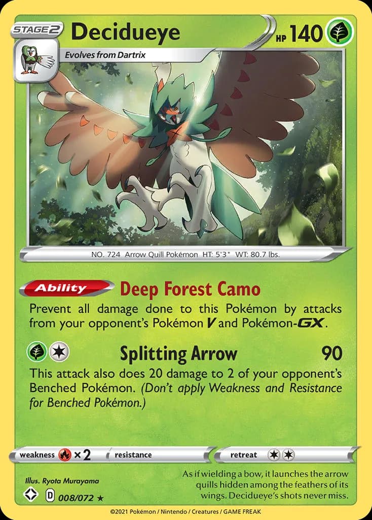 Decidueye card front, Shining Fates 8/72