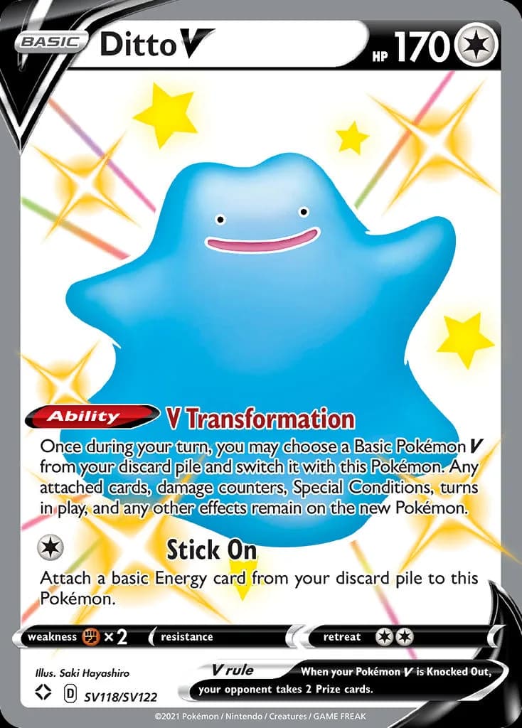 Ditto V card front, Shining Fates SV118/SV122