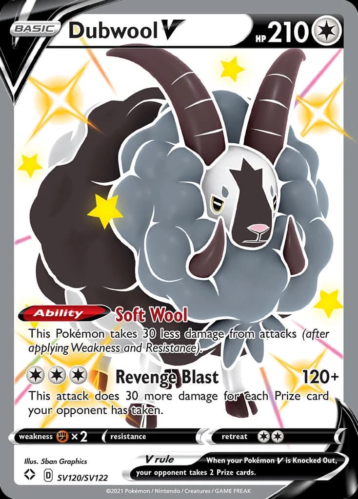 Shining Fates Dubwool V card front, SV120/SV122