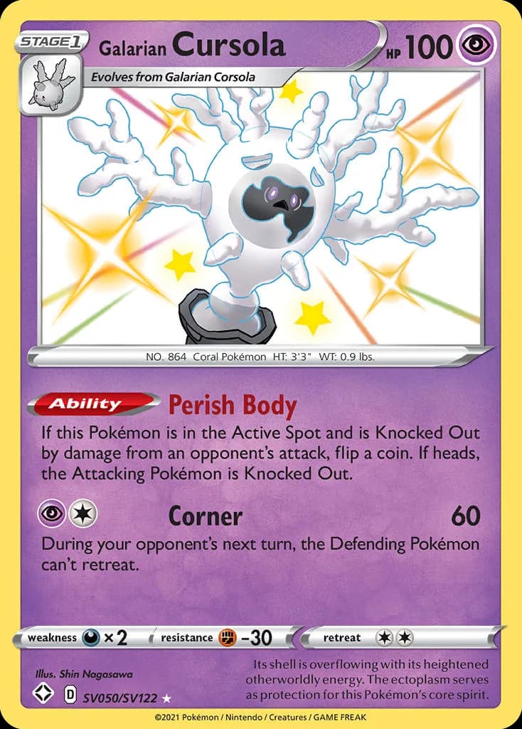 Shining Fates Galarian Cursola card front, SV050/SV122