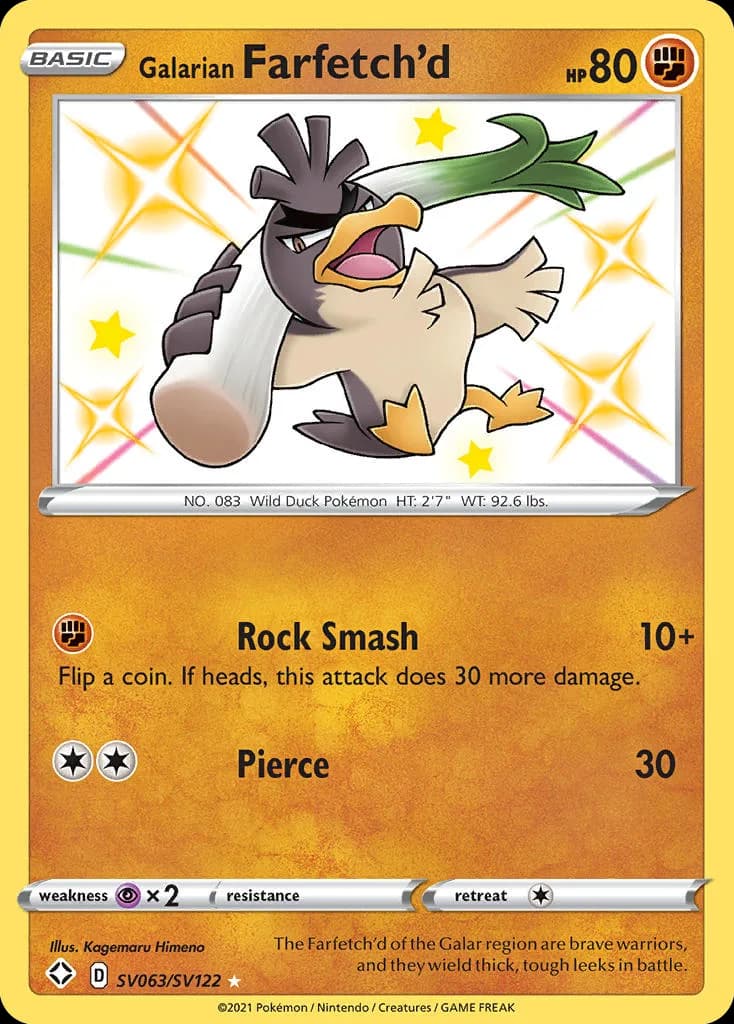 Shining Fates Galarian Farfetch'd card front, SV063/SV122
