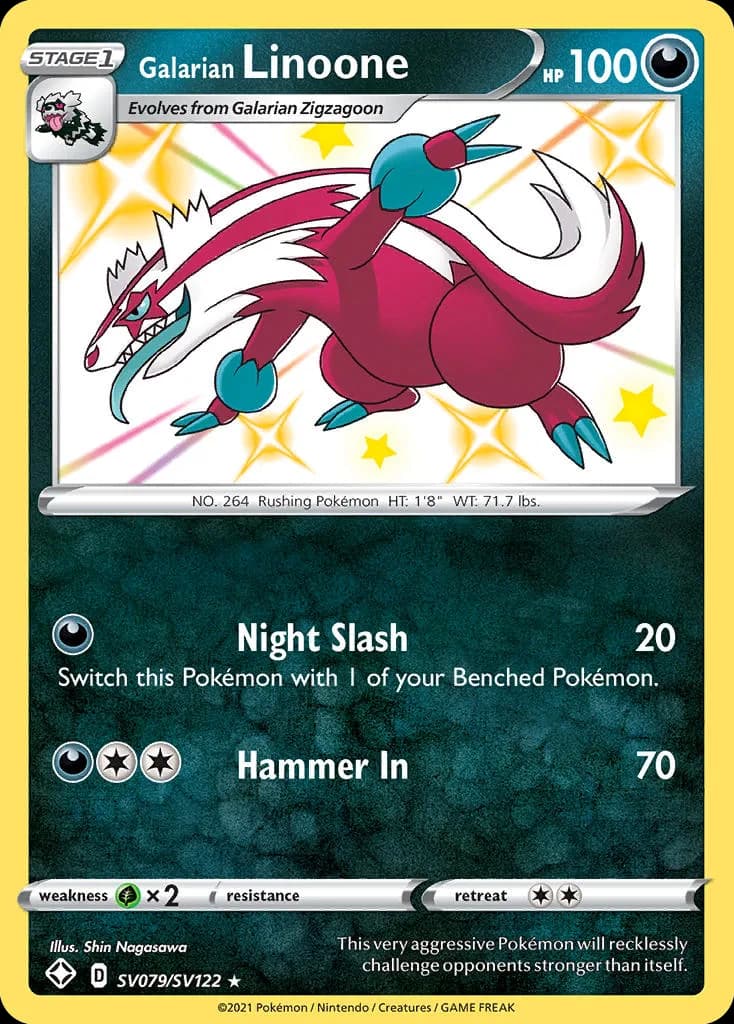 Shining Fates Galarian Linoone card front, SV079/SV122