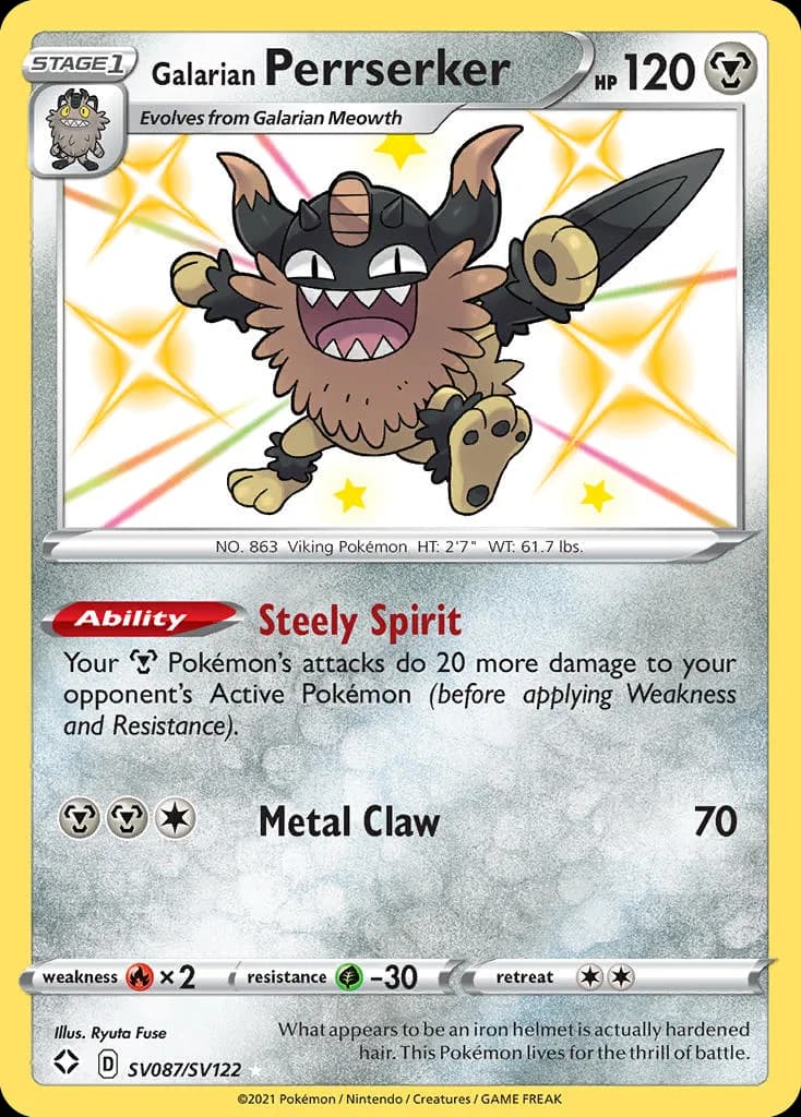 Shining Fates Galarian Perrserker card front, SV087/SV122