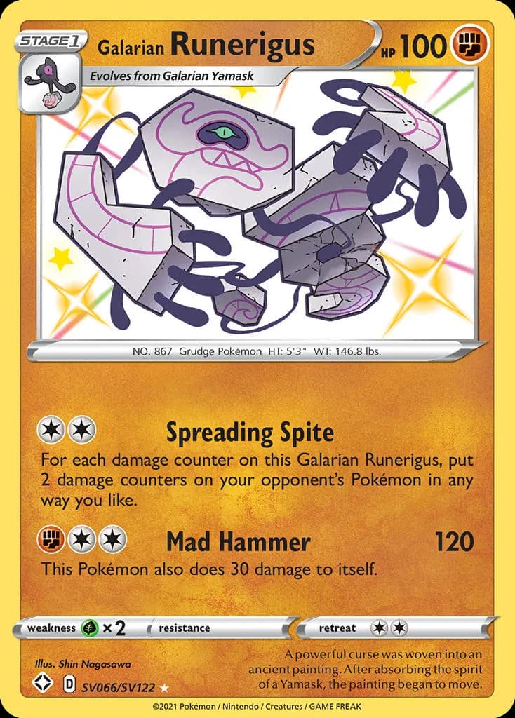 Shining Fates Galarian Runerigus card front, SV066/SV122
