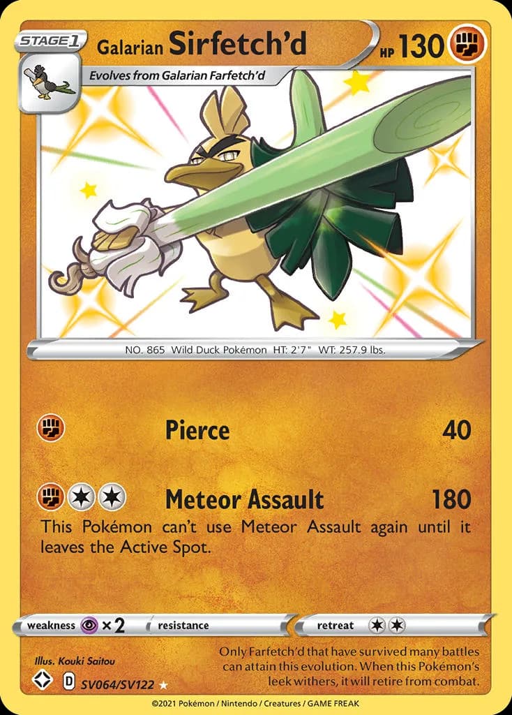 Shining Fates Galarian Sirfetch'd card front, SV064/SV122