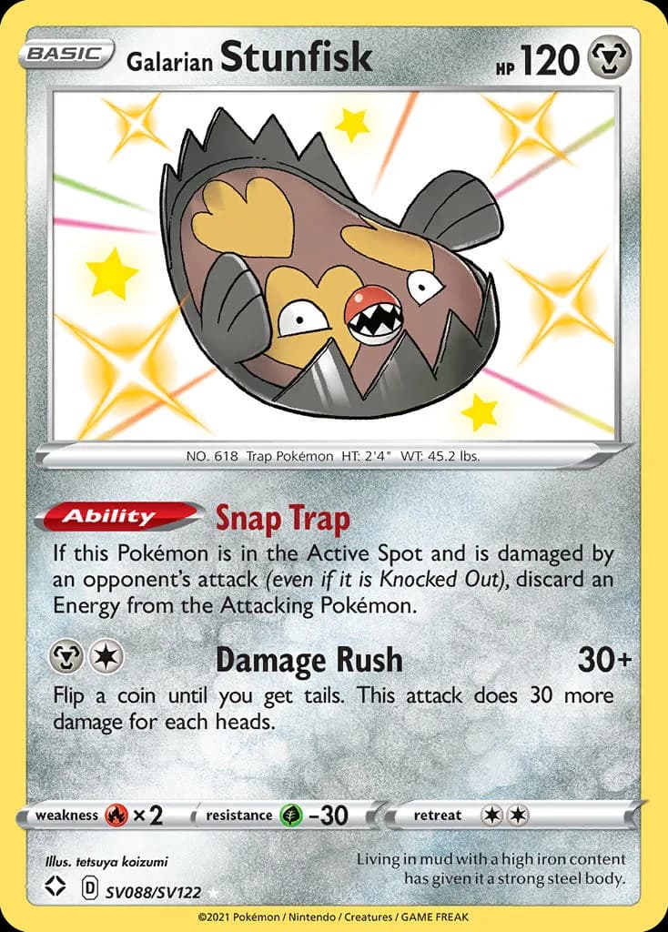 Shining Fates Galarian Stunfisk card front, SV088/SV122