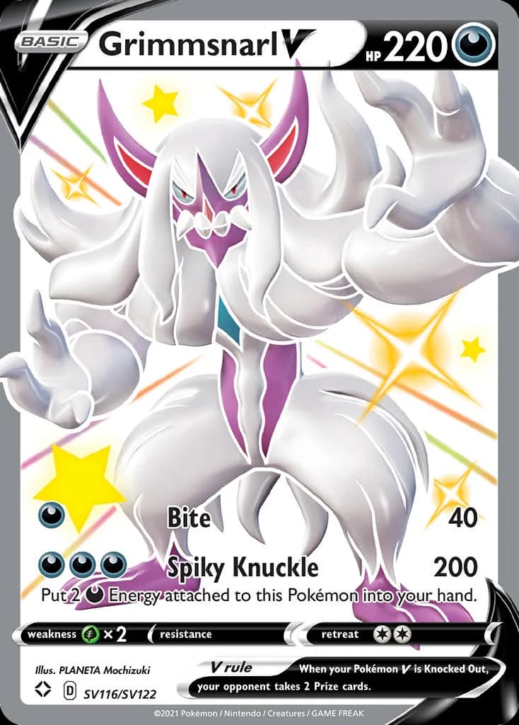 Shining Fates Grimmsnarl V card front, SV116/SV122
