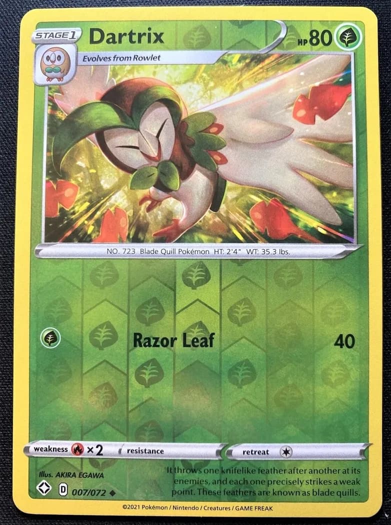 Dartrix reverse holo card front, Shining Fates 7/72
