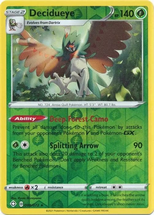 Decidueye reverse holo card front, Shining Fates 8/72