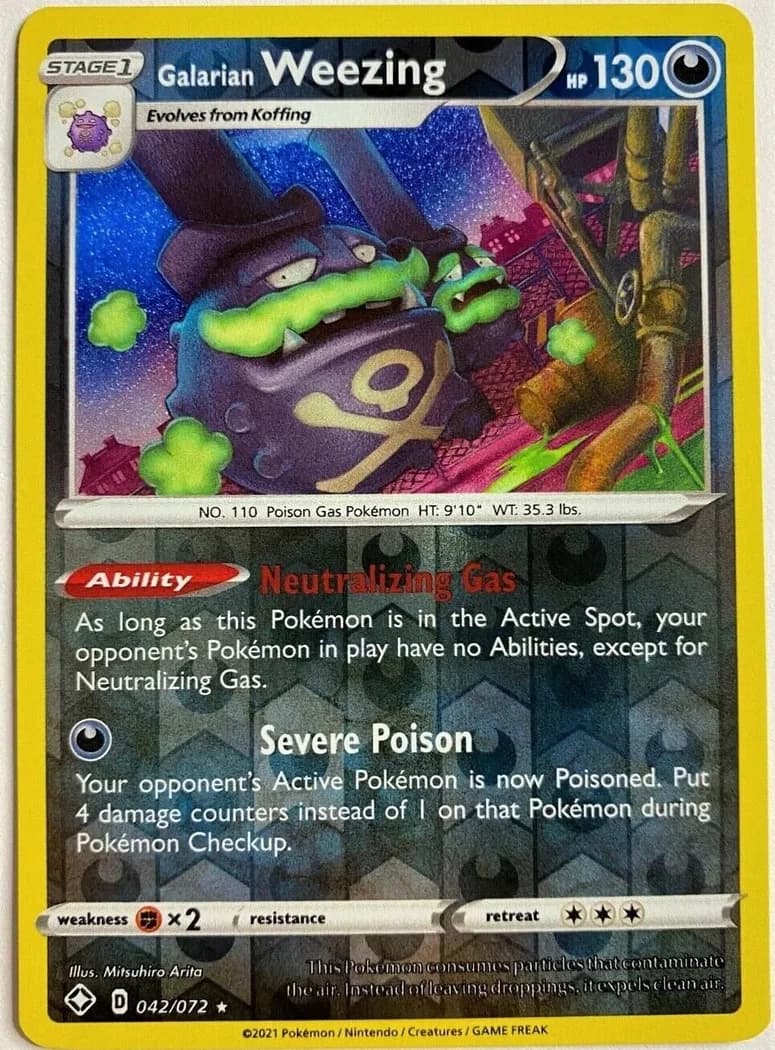 Galarian Weezing reverse holo card front, Shining Fates 42/72