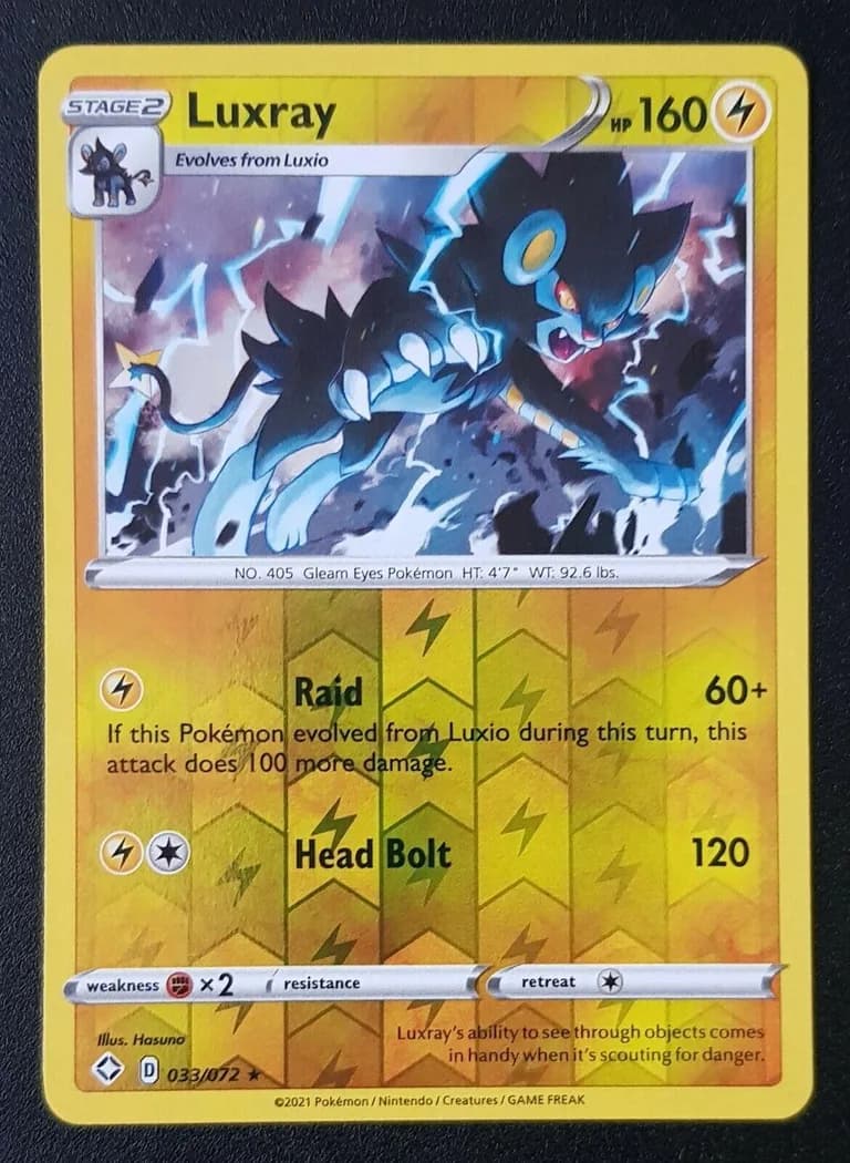 Luxray reverse holo card front, Shining Fates 33/72
