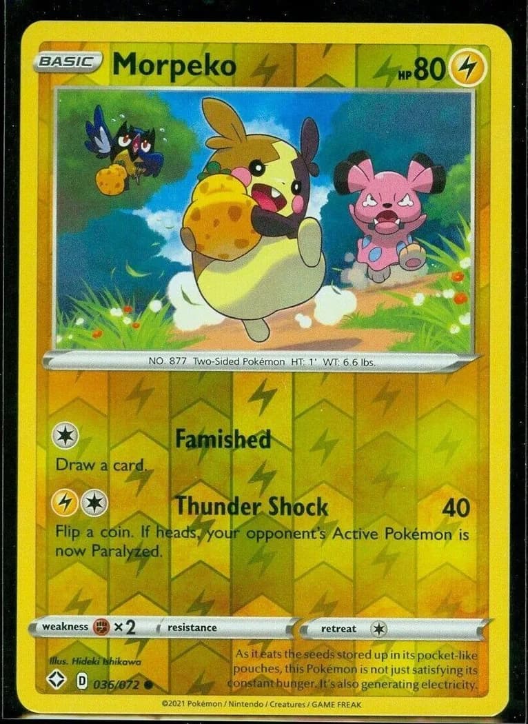 Morpeko reverse holo card front, Shining Fates 36/72