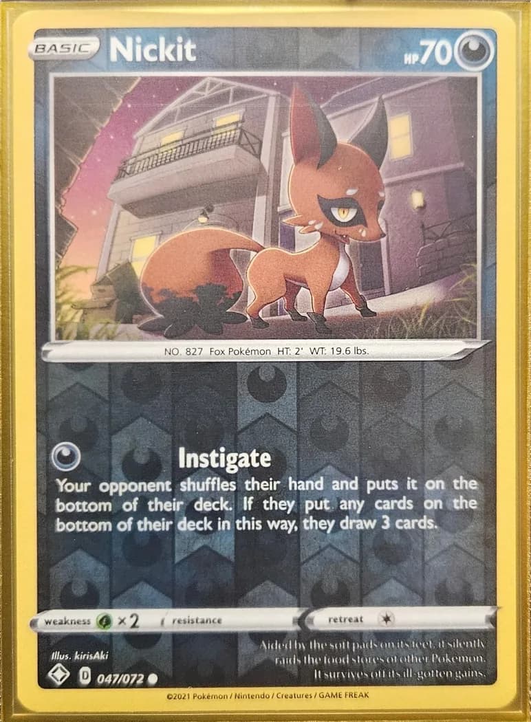 Nickit reverse holo card front, Shining Fates 47/72