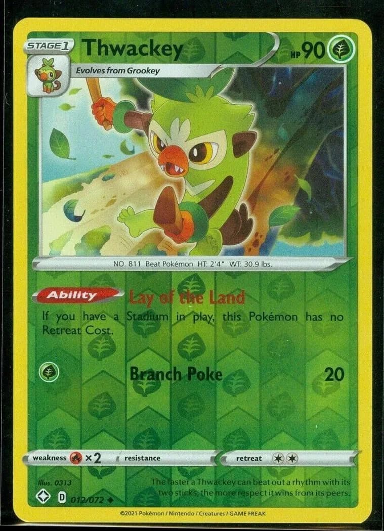 Thwackey reverse holo card front, Shining Fates 12/72