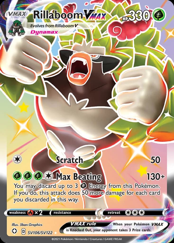 Shining Fates Rillaboom VMAX card front, SV106/SV122