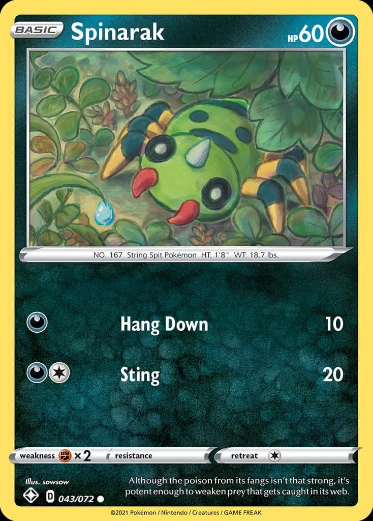 Shining Fates Spinarak card front, 43/72