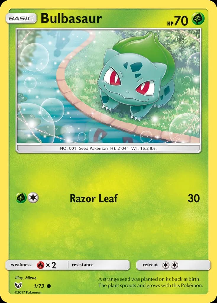 Shining Legends Bulbasaur card front, 1/73
