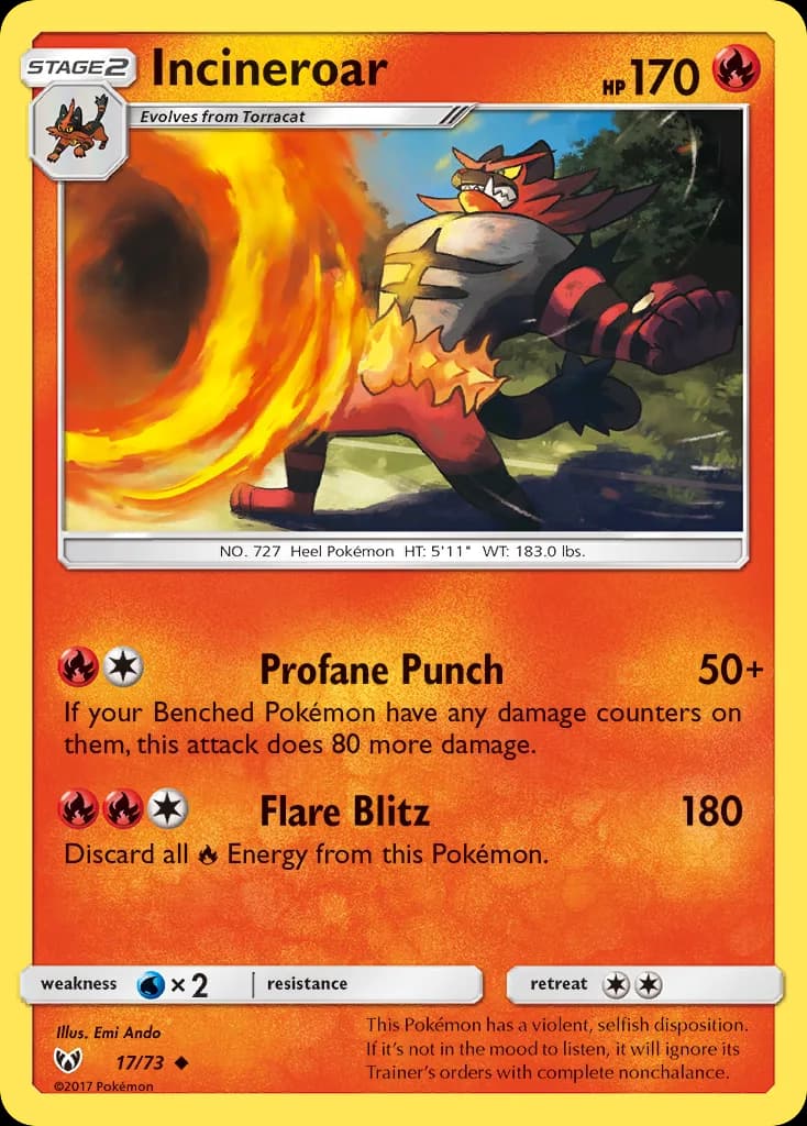 Shining Legends Incineroar card front, 17/73
