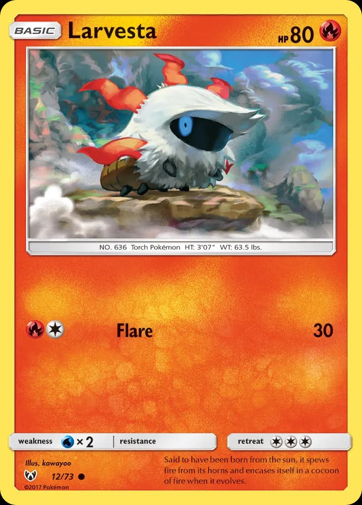 Larvesta, Shining Legends 12/73, English non-holo base-card reference; reverse-holo finish is not shown