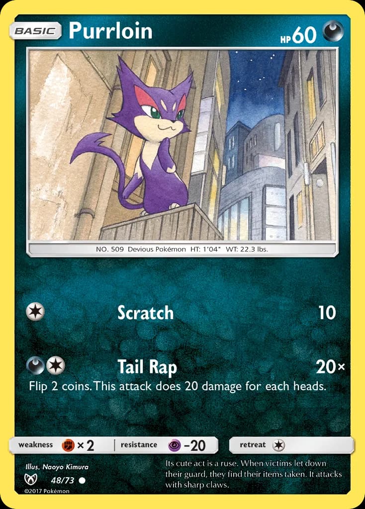 Shining Legends Purrloin card front, 48/73