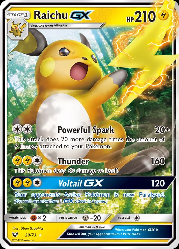 Raichu-GX card front, Shining Legends 29/73