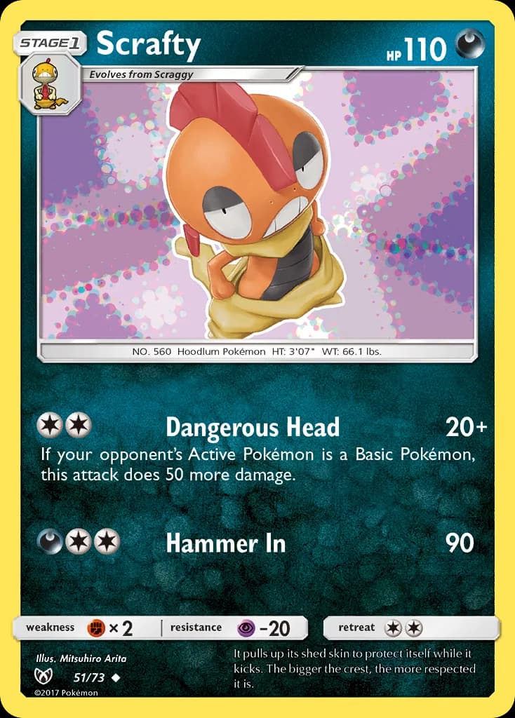 Shining Legends Scrafty card front, 51/73