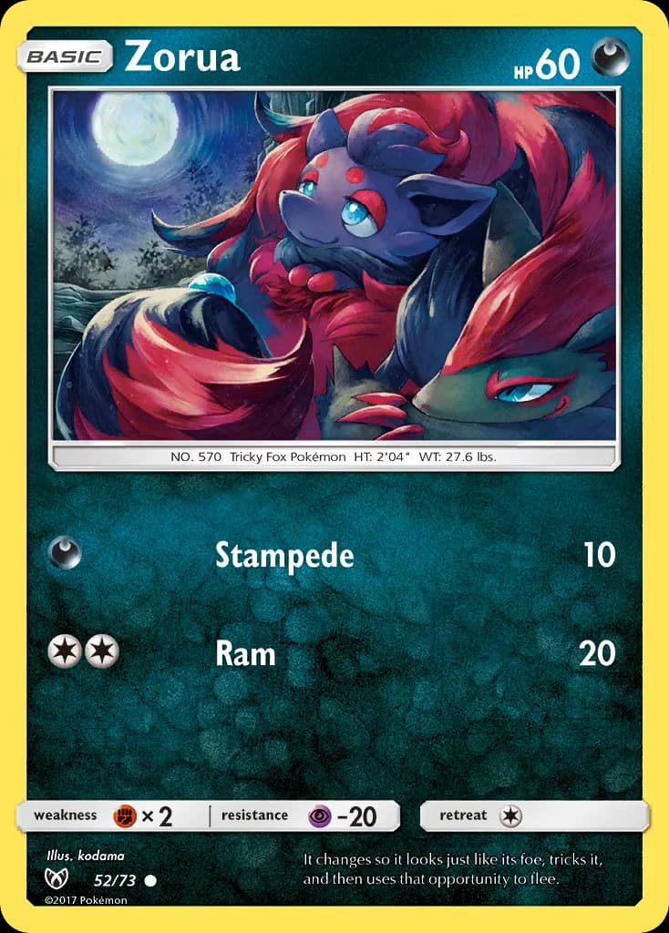 Shining Legends Zorua card front, 52/73