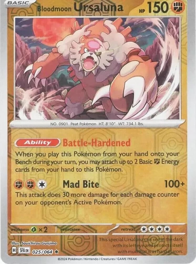 Bloodmoon Ursaluna reverse holo card front, Shrouded Fable 25/64