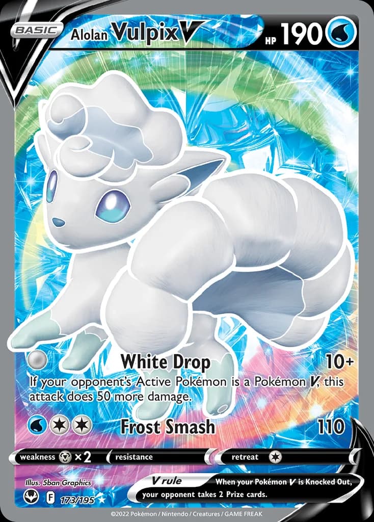 Alolan Vulpix V card front, Silver Tempest 173/195