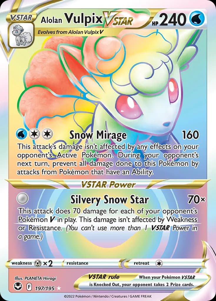 Alolan Vulpix VSTAR card front, Silver Tempest 197/195