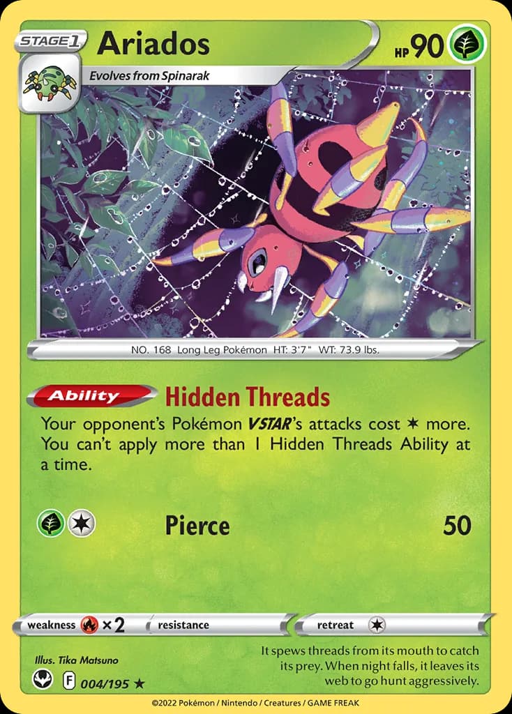 Silver Tempest Ariados card front, 4/195