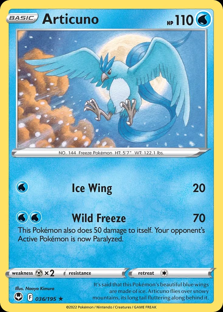 Articuno card front, Silver Tempest 36/195