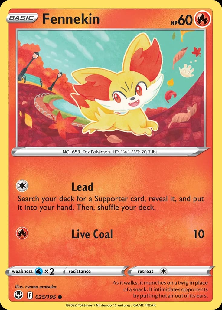 Silver Tempest Fennekin card front, 25/195