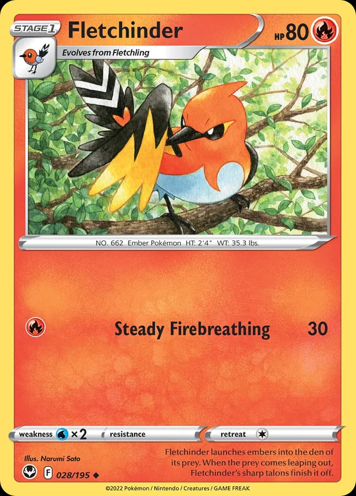 Silver Tempest Fletchinder card front, 28/195