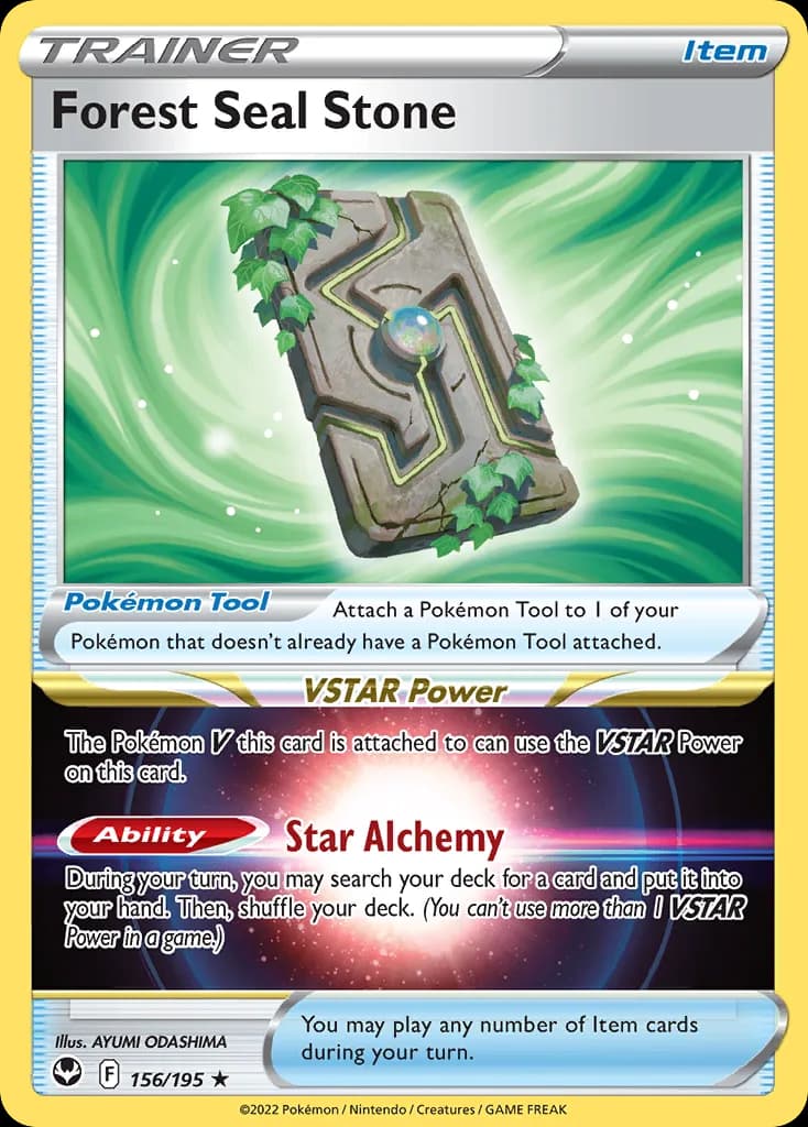 Silver Tempest Forest Seal Stone card front, 156/195