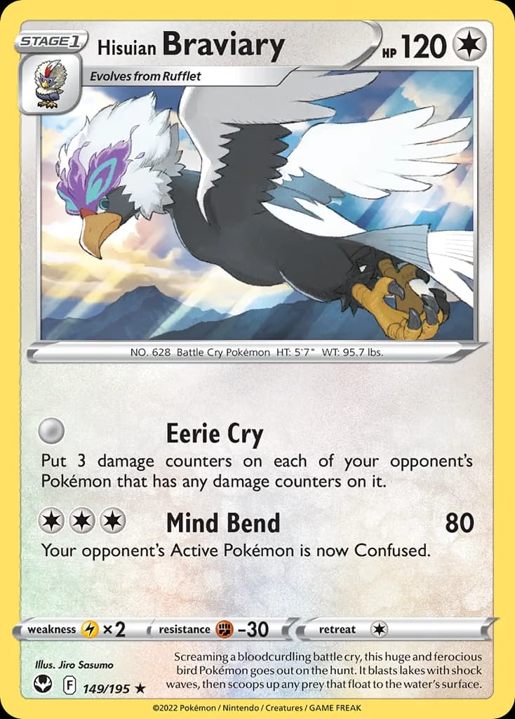 Silver Tempest Hisuian Braviary card front, 149/195