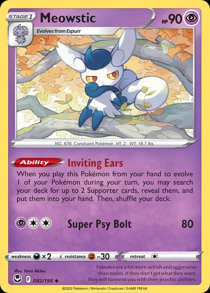 Silver Tempest Meowstic card front, 82/195