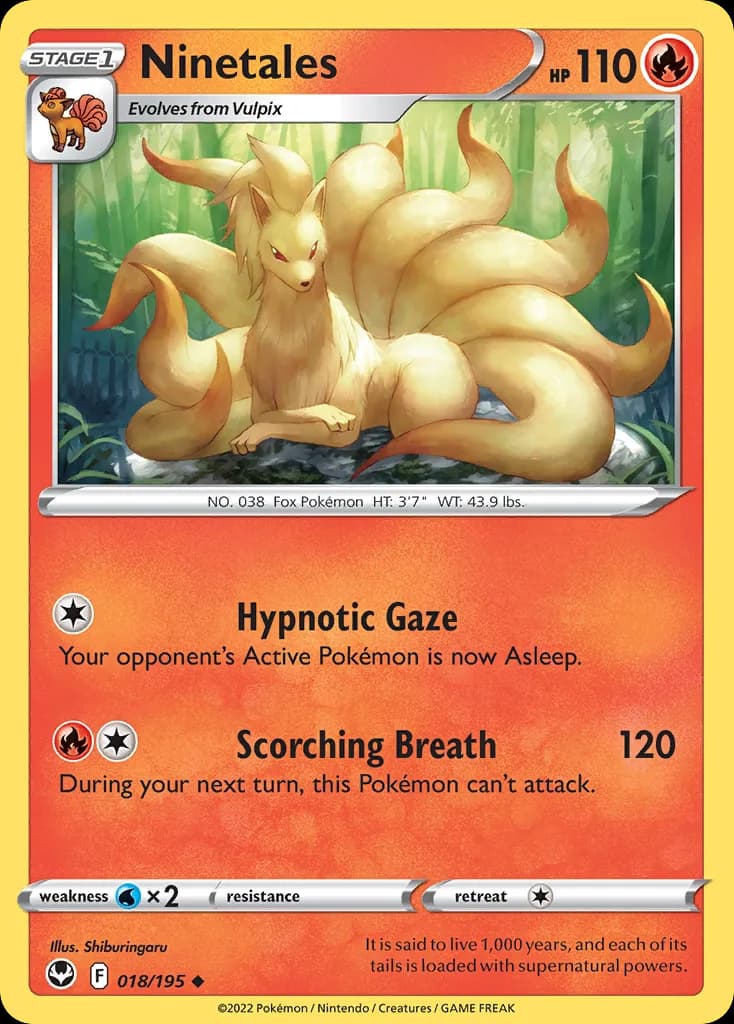 Ninetales card front, Silver Tempest 18/195