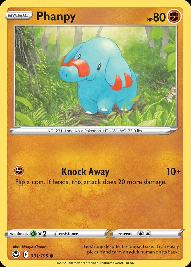 Silver Tempest Phanpy card front, 91/195