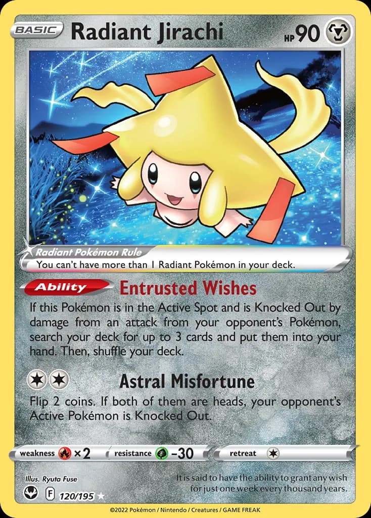 Radiant Jirachi card front, Silver Tempest 120/195