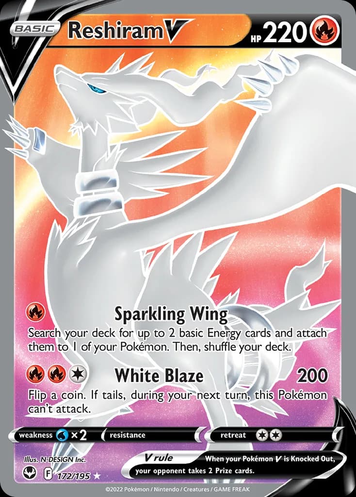 Reshiram V card front, Silver Tempest 172/195