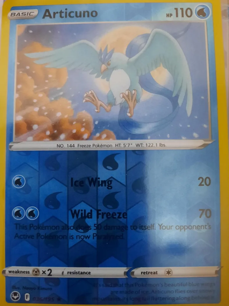 Articuno reverse holo card front, Silver Tempest 36/195