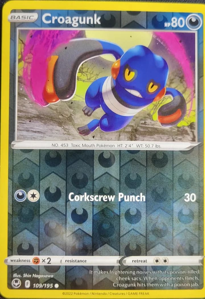 Croagunk reverse holo card front, Silver Tempest 109/195