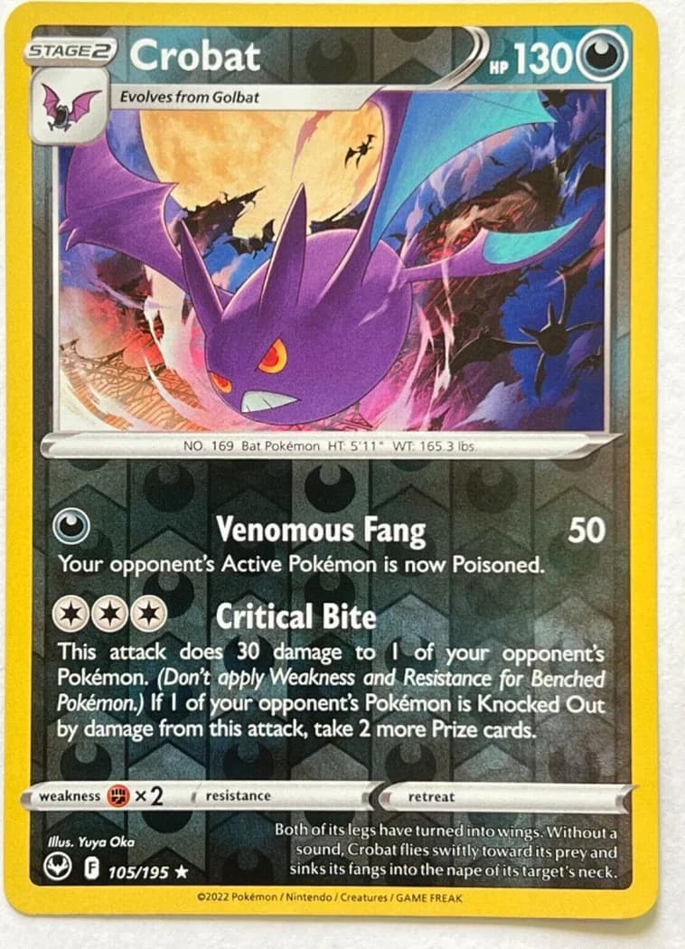 Crobat reverse holo card front, Silver Tempest 105/195