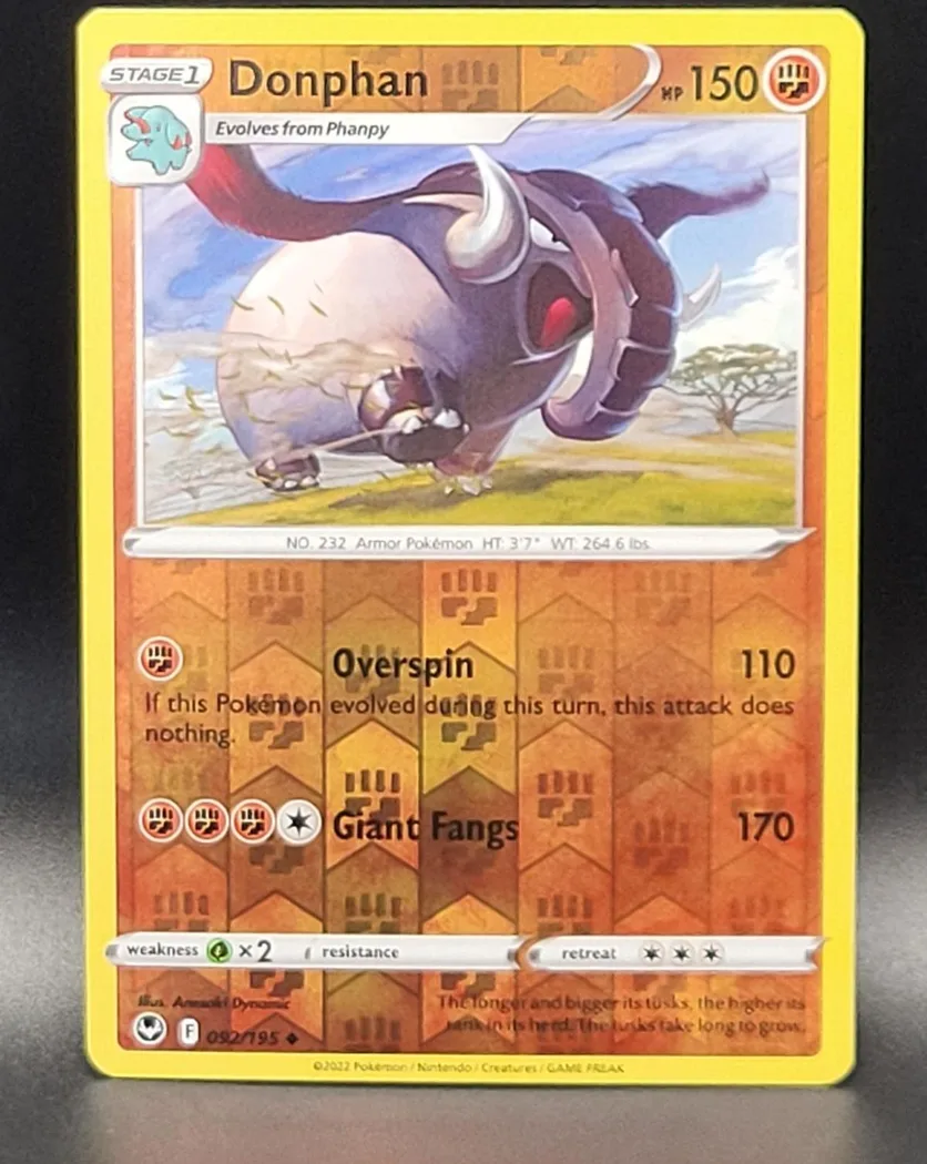 Donphan reverse holo card front, Silver Tempest 92/195
