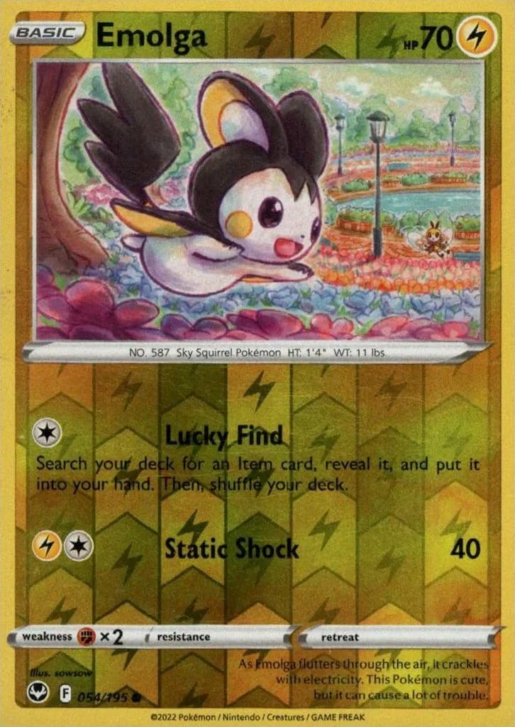 Emolga reverse holo card front, Silver Tempest 54/195