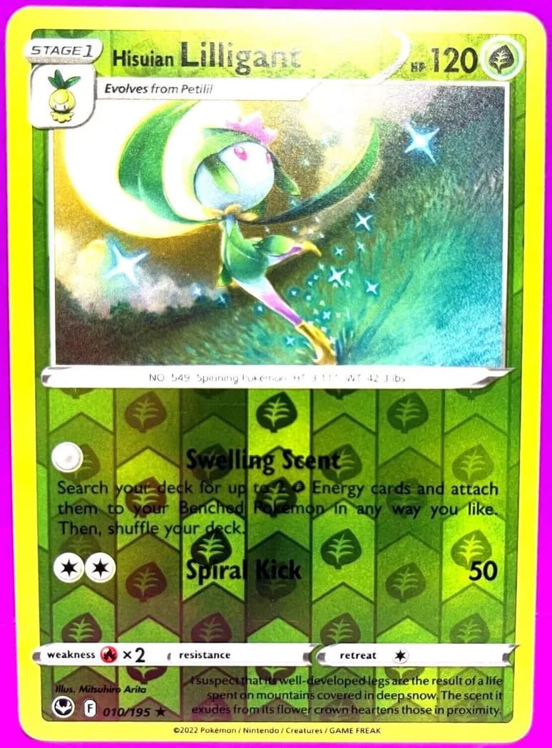 Hisuian Lilligant reverse holo card front, Silver Tempest 10/195