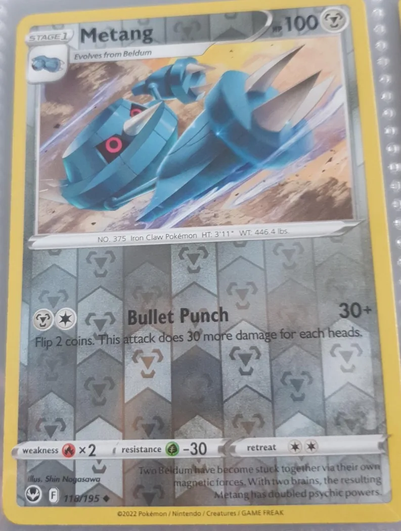 Metang reverse holo card front, Silver Tempest 118/195