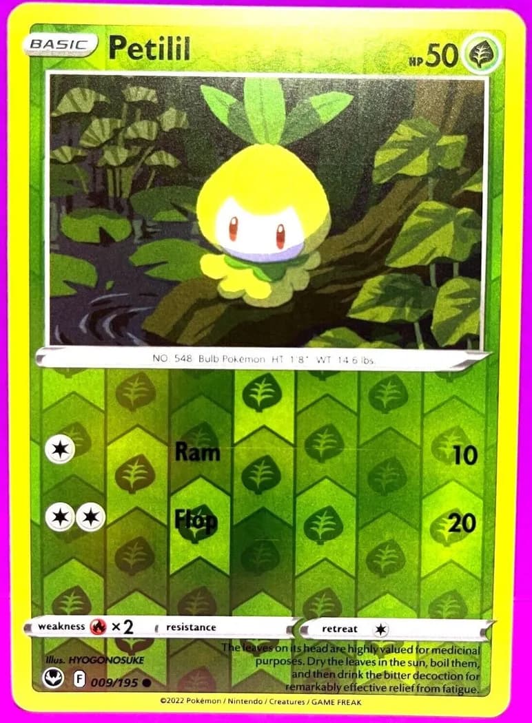 Petilil reverse holo card front, Silver Tempest 9/195